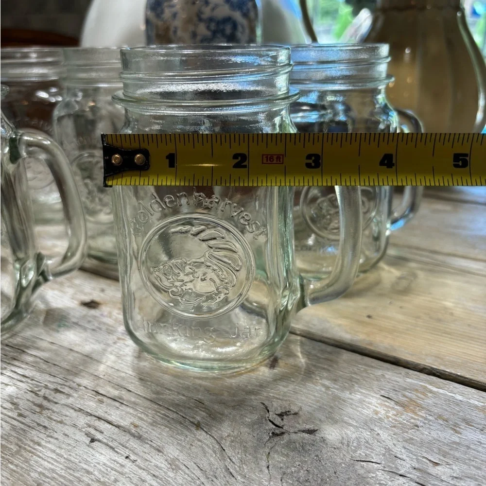 7 Vintage Anchor Hocking Mug Glasses. Golden Harvest Mason Cornucopia 5.25”